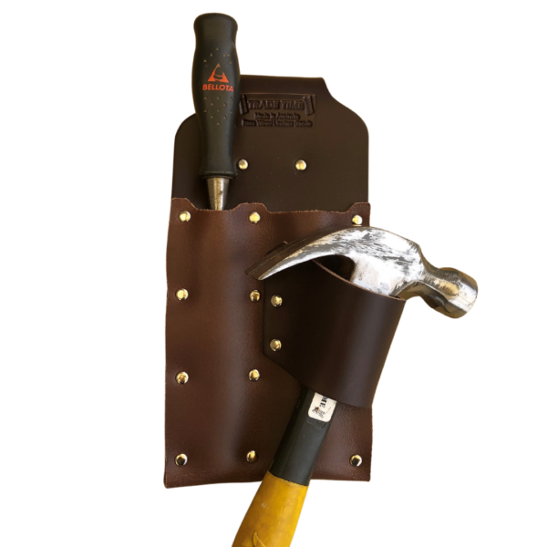 Double Chisel Pouch with Angled Leather Hammer Holder